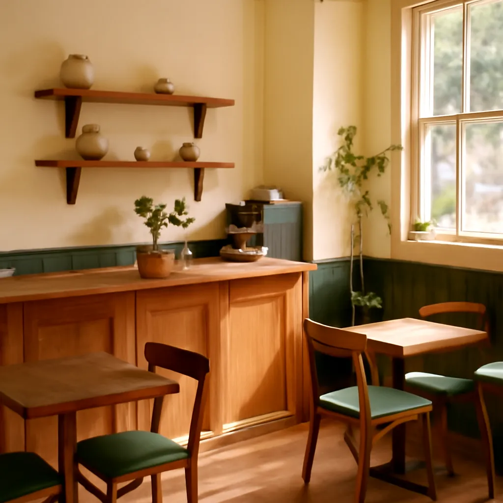 A welcoming cafe interior with warm wood and soft natural light